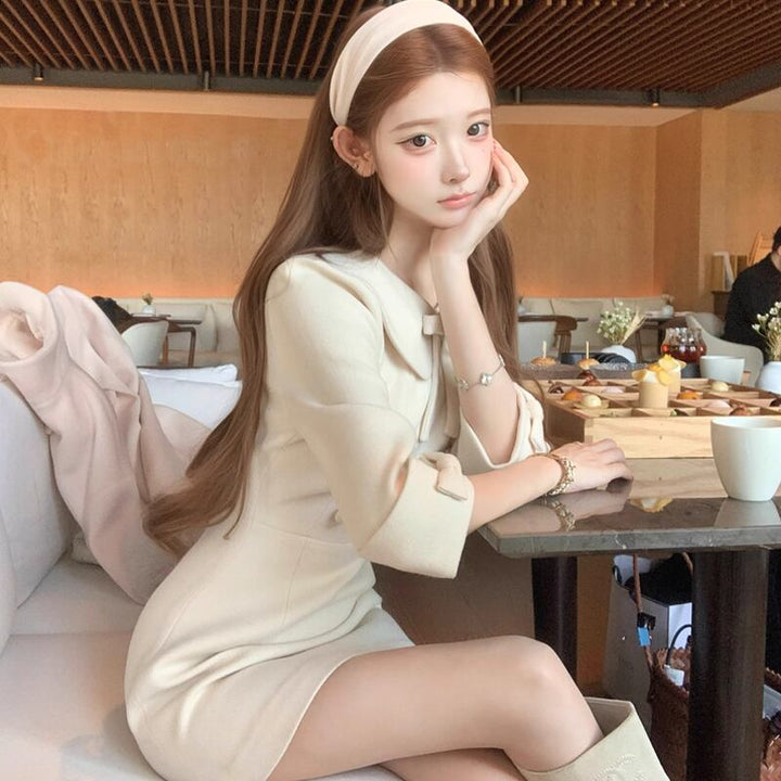 【dress】リボン付きピーターパンカラーワンピース Q7551