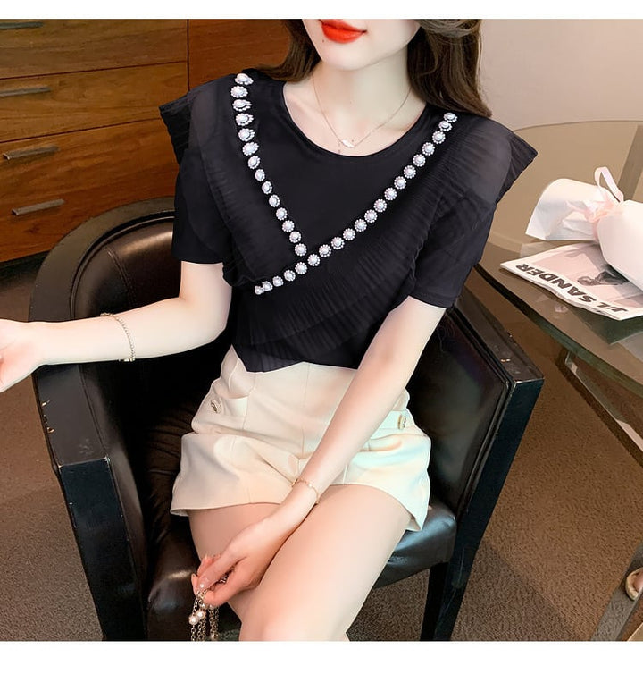 【tops】好感度UP 切り替えオフショルダーTシャツトップス　M16841