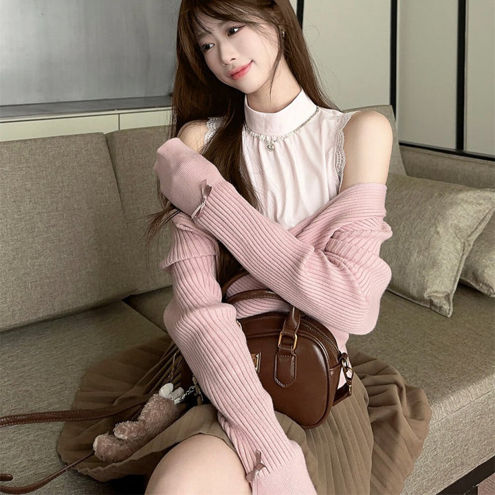 【tops】オフショルダー切り替えニットトップス　M27223