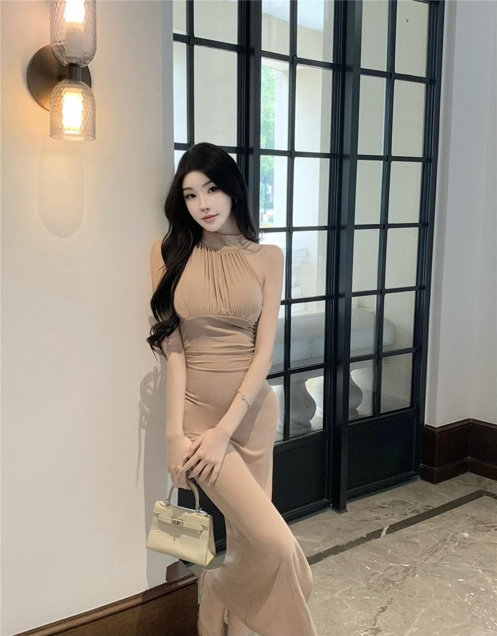 【dress】ノースリーブロングワンピース Q8082