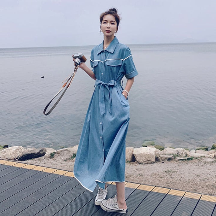 【dress】人気上昇中 ファッションデニムシャツワンピース　M16996