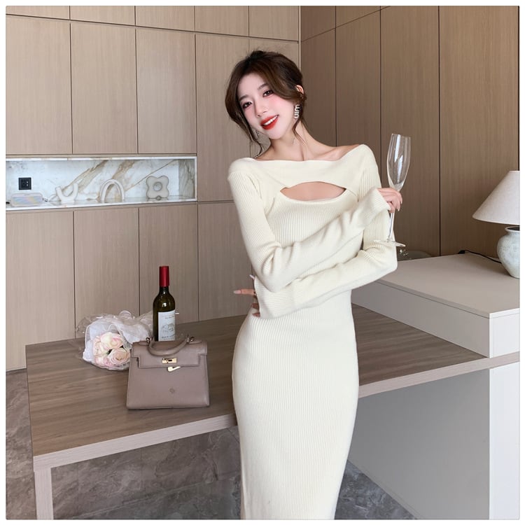 【dress】カットワークニットワンピース　M18008