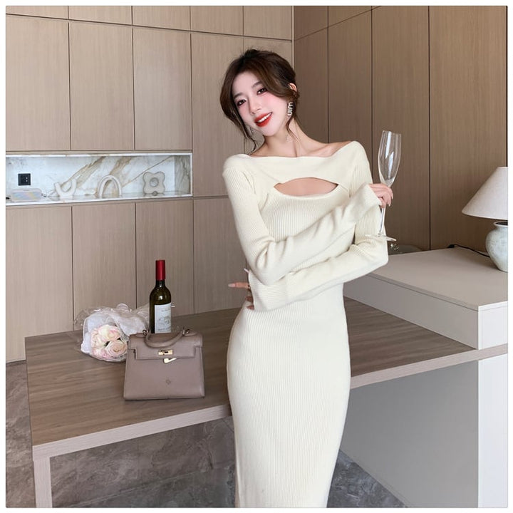【dress】カットワークニットワンピース　M18008