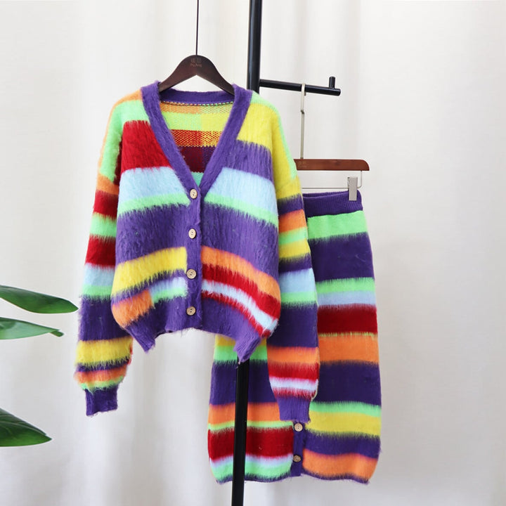 【set】配色ニットカーデ×スカートセット　M18061