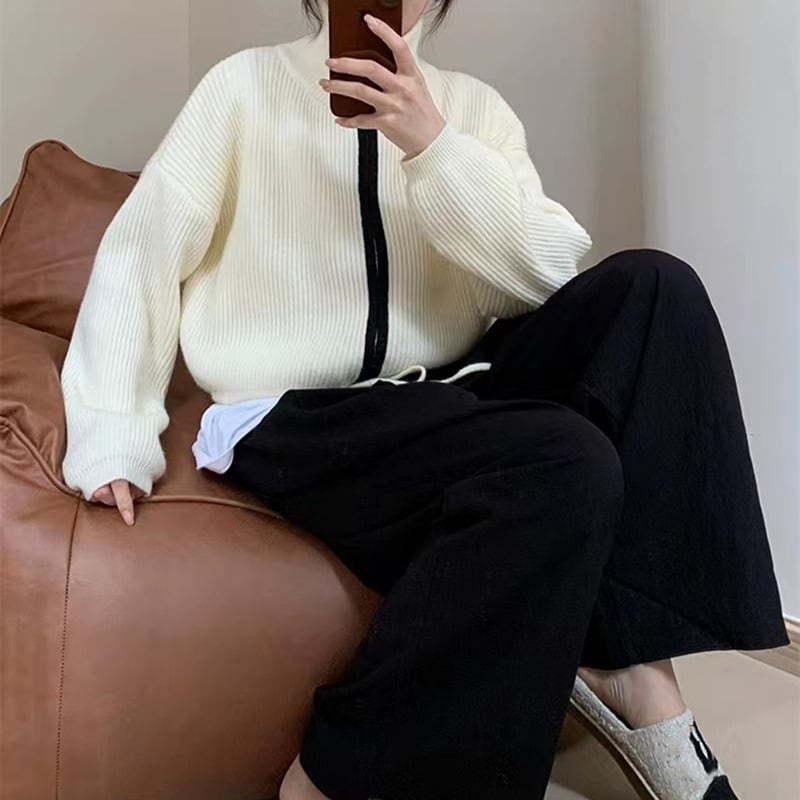 【outer】Wジップハイネックニットカーデ　M18226