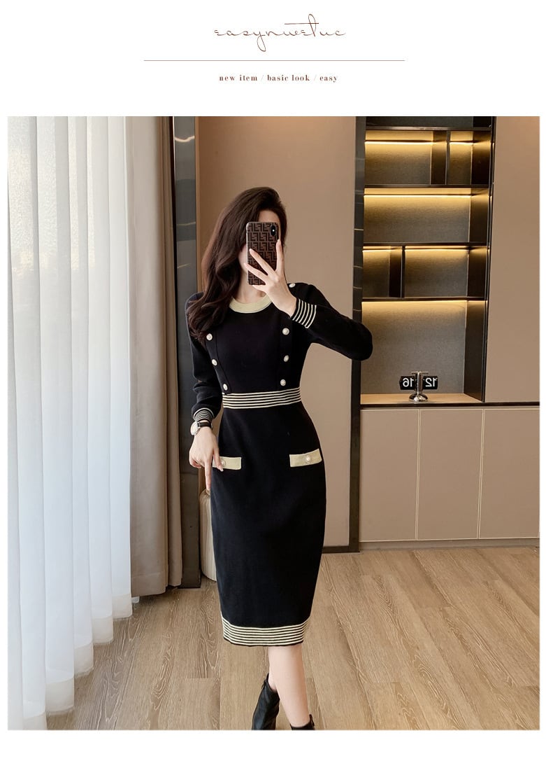 【dress】好感度UPエレガントニットワンピース着瘦せ　M17467
