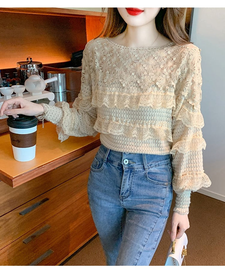 【tops】レースドッキングフリルトップス　M18402