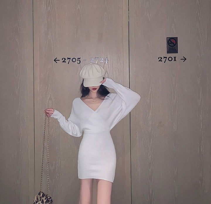 【dress】Vネックニットワンピース　M18712
