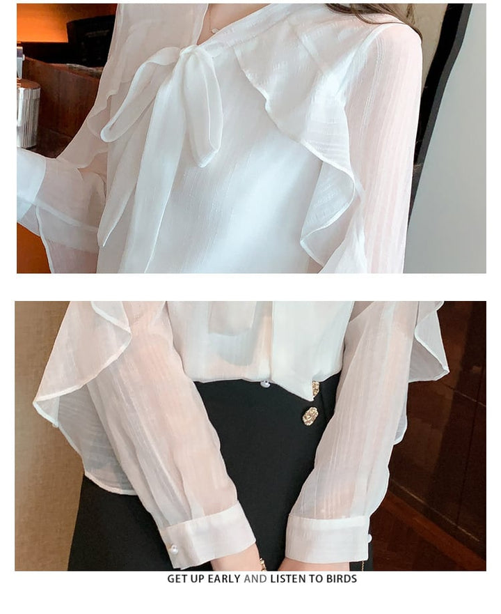 【tops】柔らかくて優しい印象フリルシャツトップス　M17316