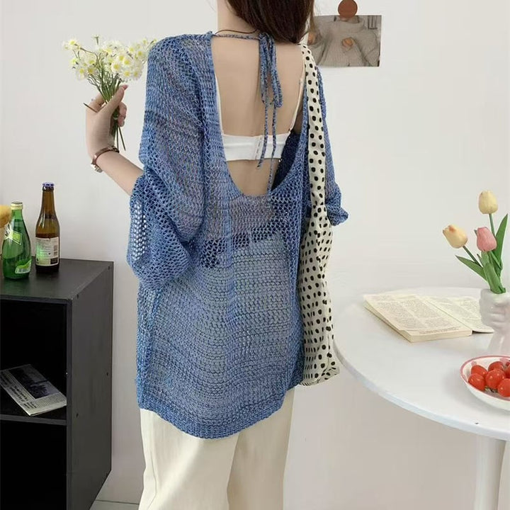 【tops】透け感オープンバックニットトップス Q8237