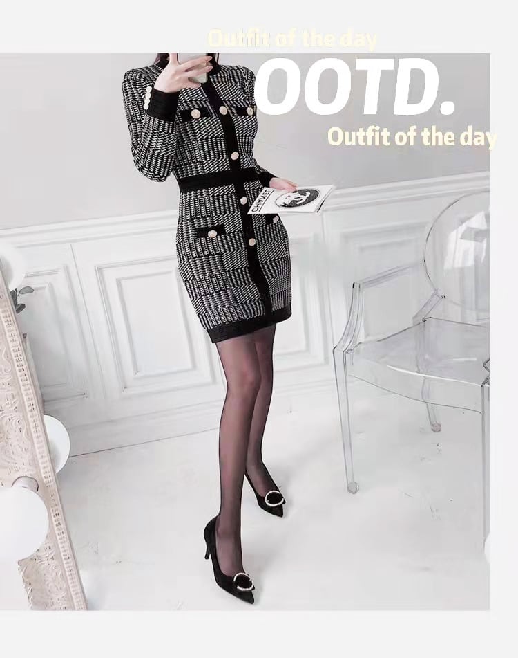 【dress】ボタンデザインニットワンピース　M17899