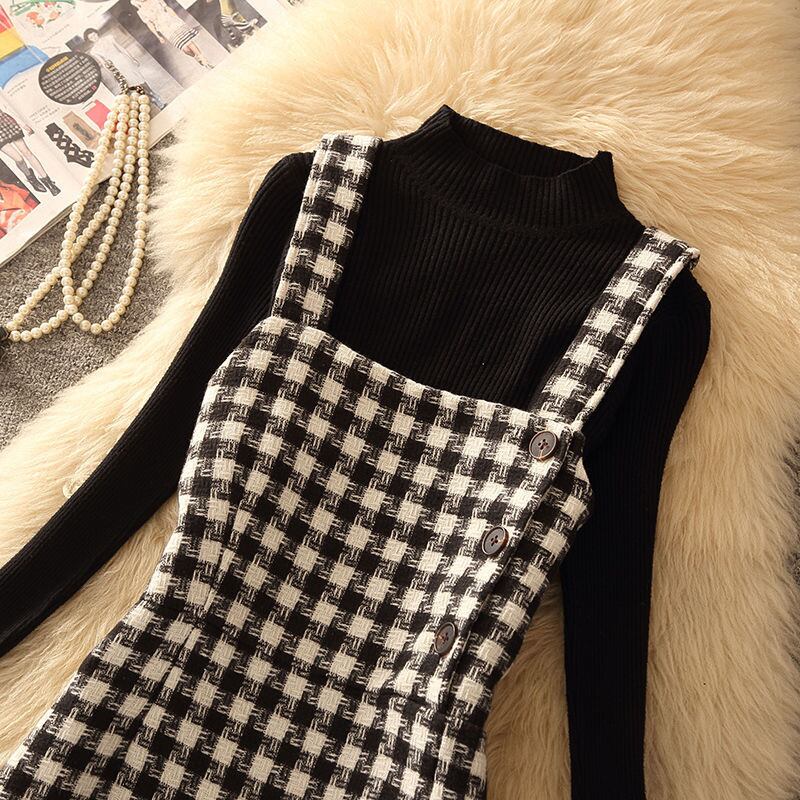 【dress】スリットチェック柄ツイードワンピース　N2263