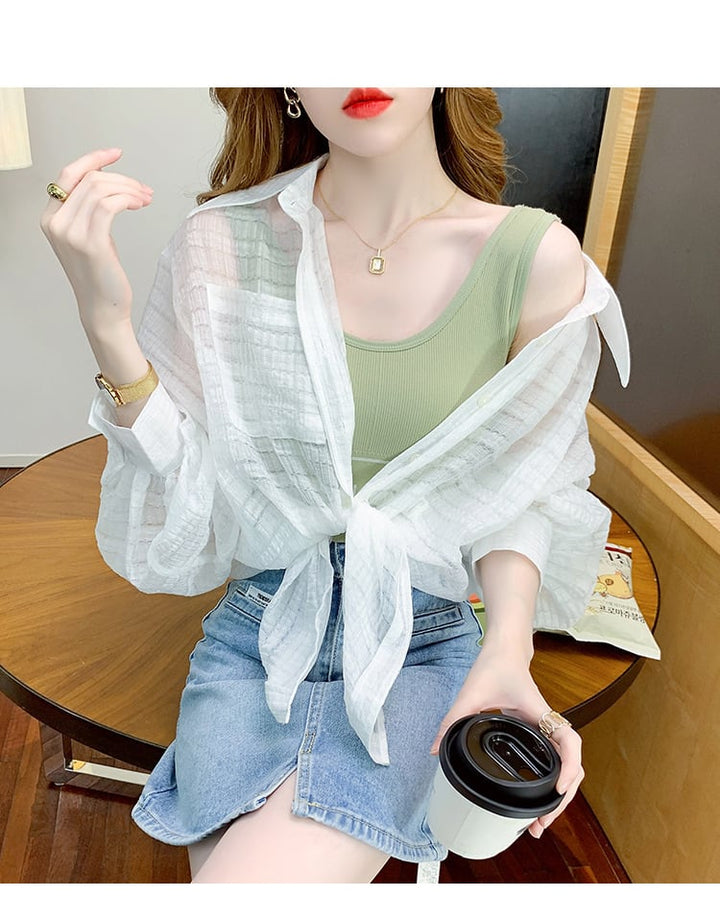 【tops】3色シャツトップス韓国系着心地良いゆったり　M16893