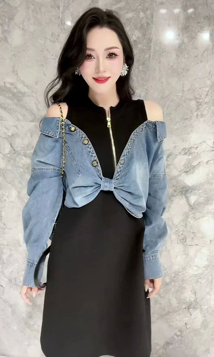 【dress】デニム切り替えワンピース　M26417