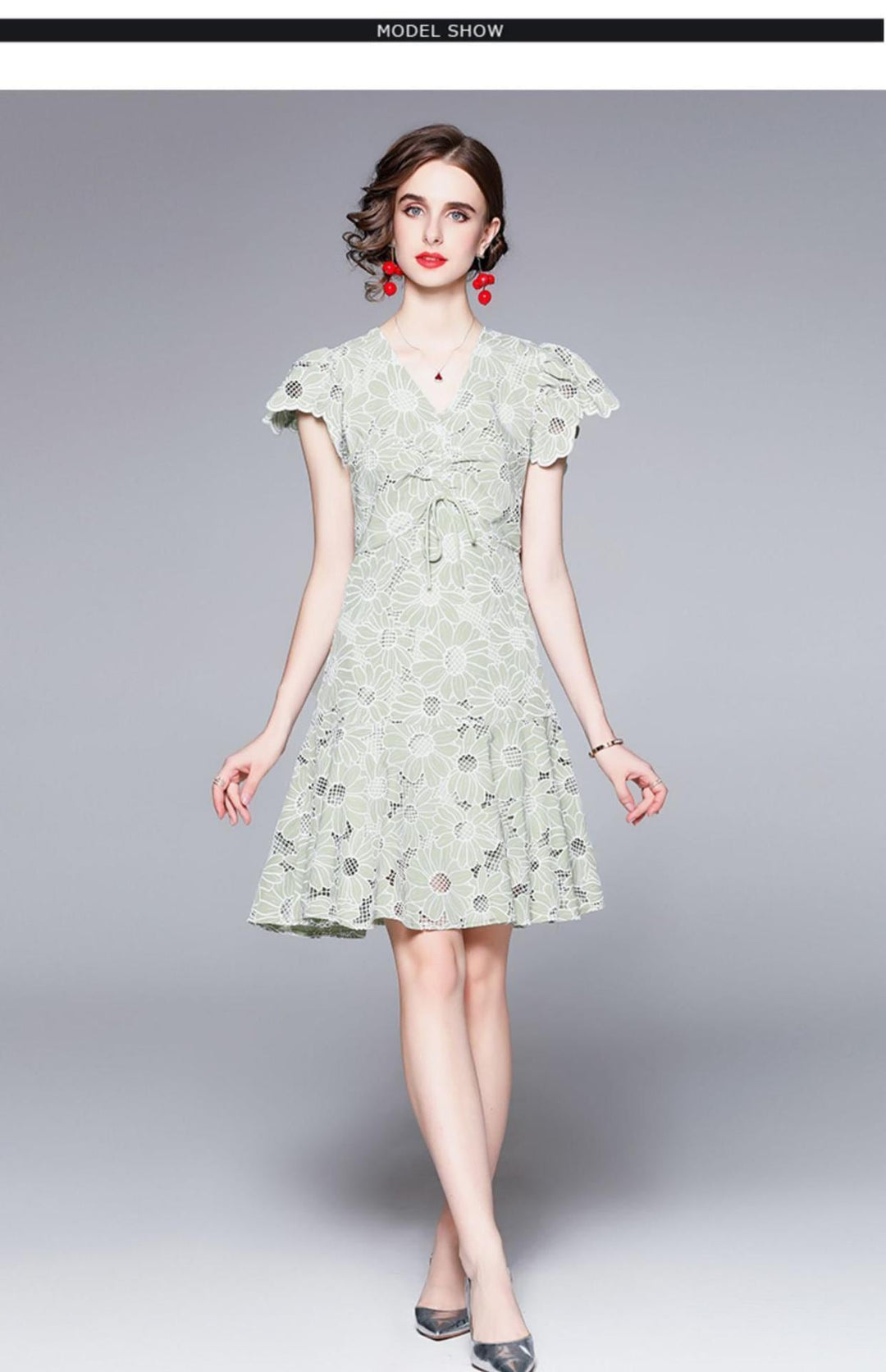 【dress】エレガントカットワークフリルデートワンピース　M17450