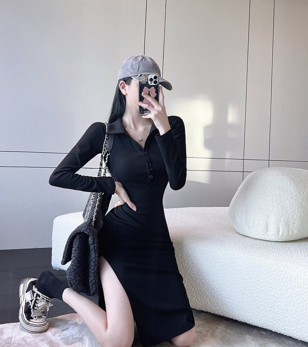 【dress】POLOネックスリットワンピース　M18171
