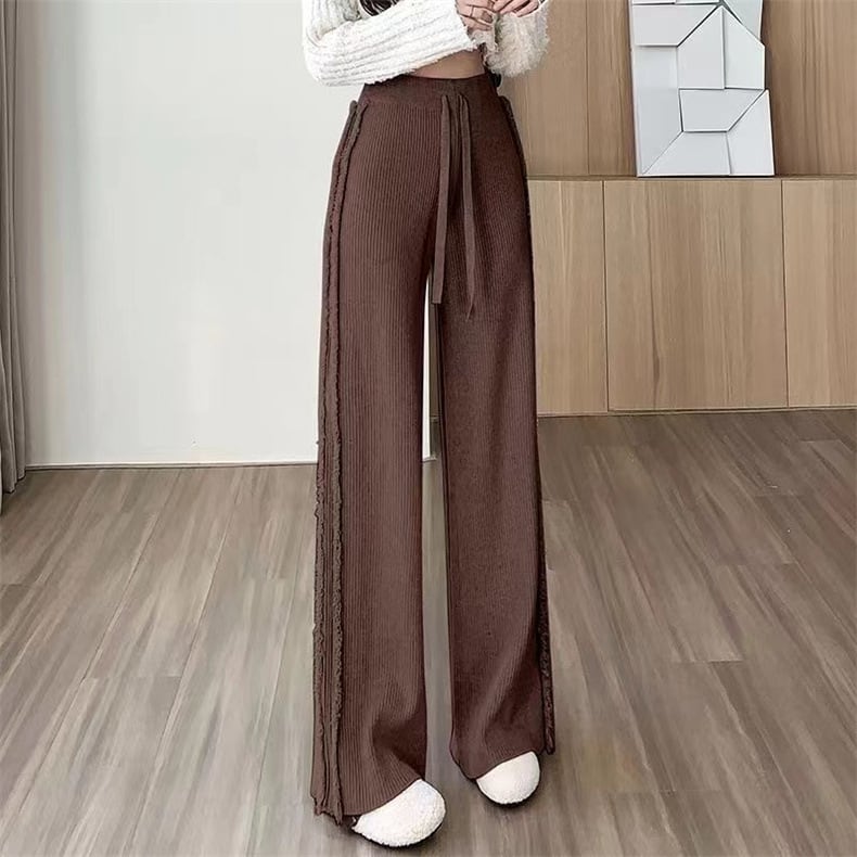 【bottoms】ハイウエストニットワイドパンツ　M18323