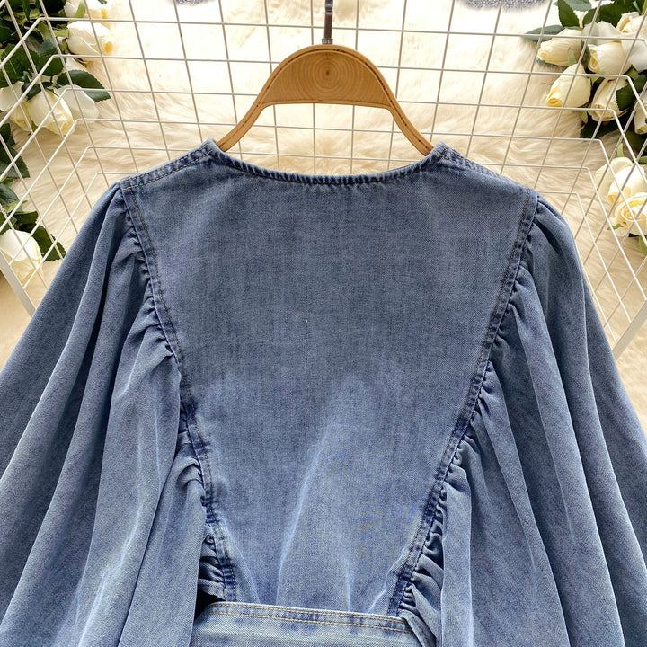 【tops】ランタンスリーブデニムシャツ　M29723
