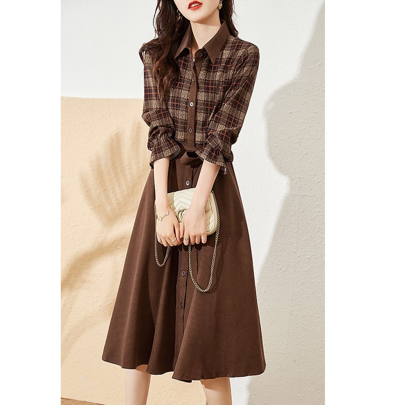 【dress】チェック柄切り替えデートワンピース　M17876