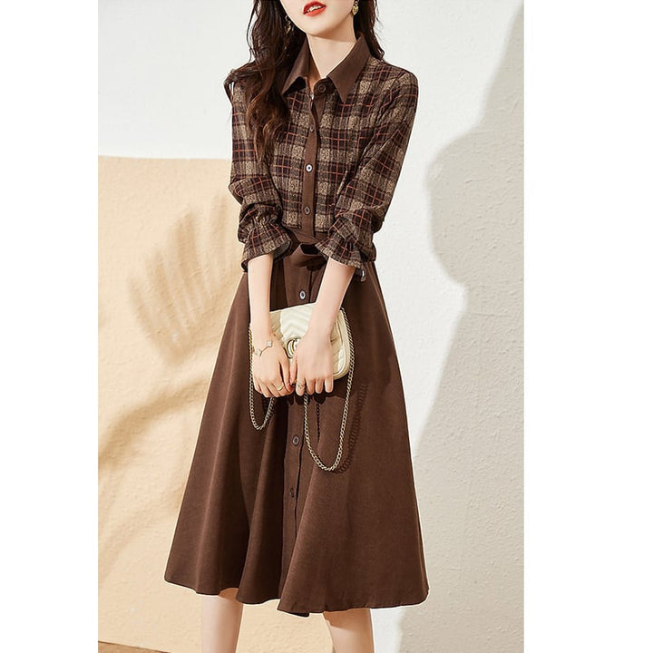 【dress】チェック柄切り替えデートワンピース　M17876