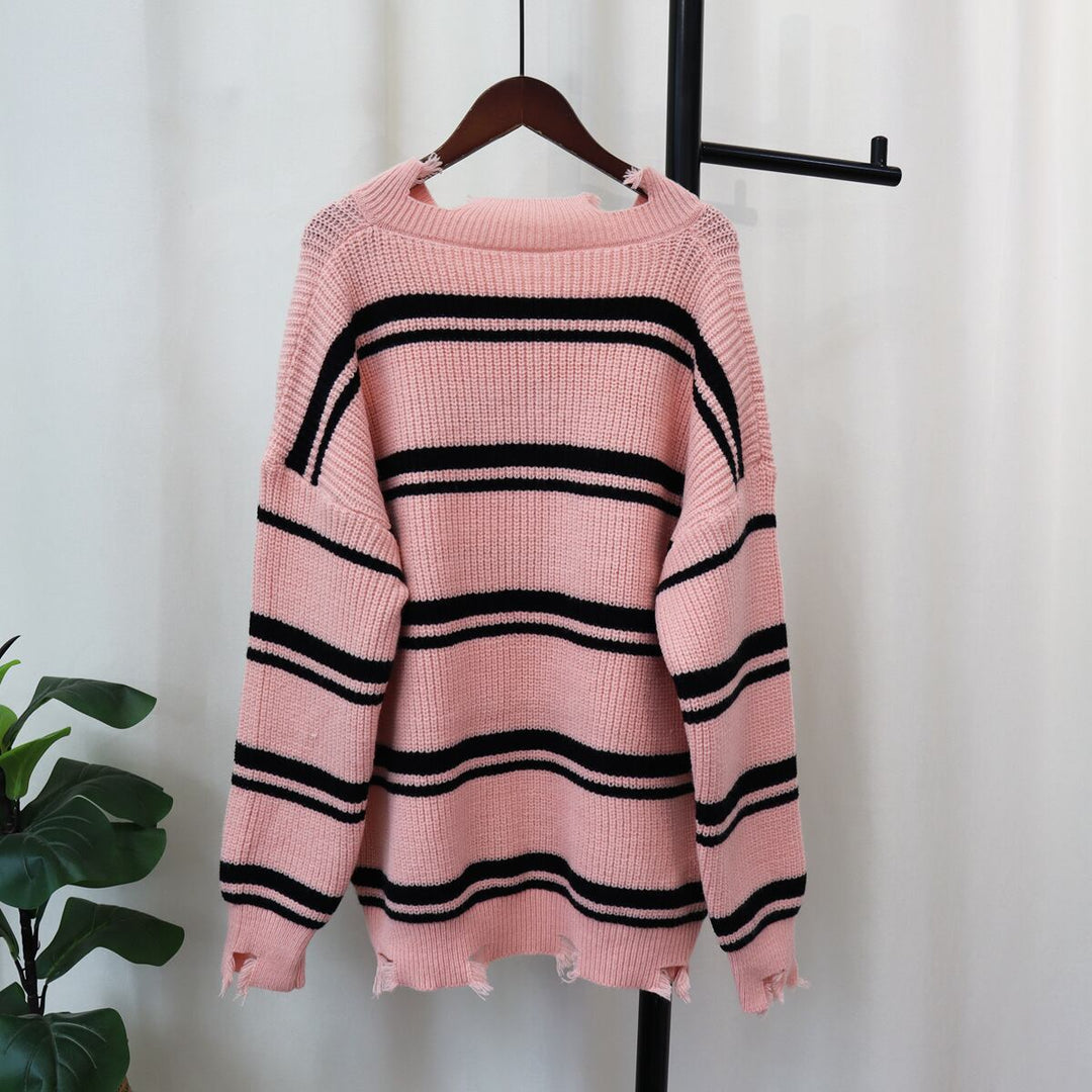 【tops】ボーダー柄ニットセーター　M18675