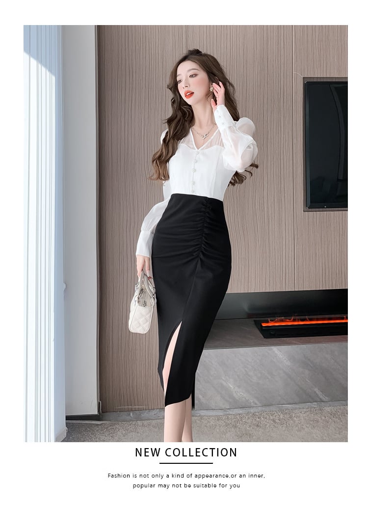 【dress】Vネックドッキングワンピース　M26462