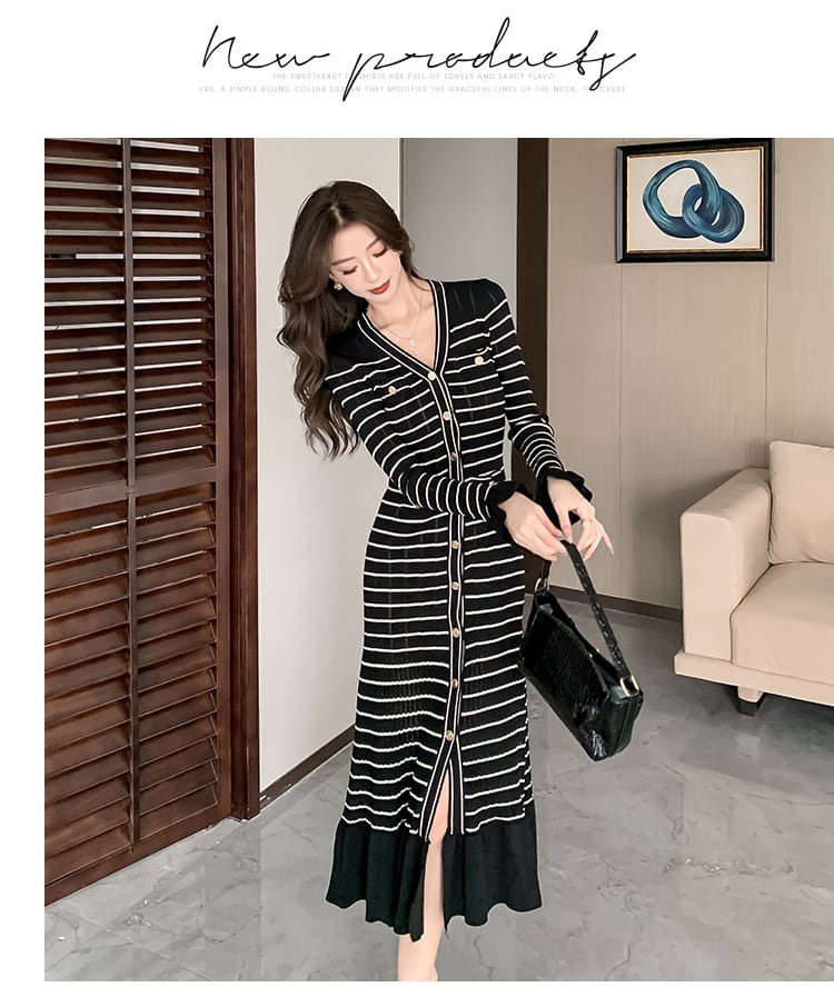 【dress】Vネックニットワンピース　M26334