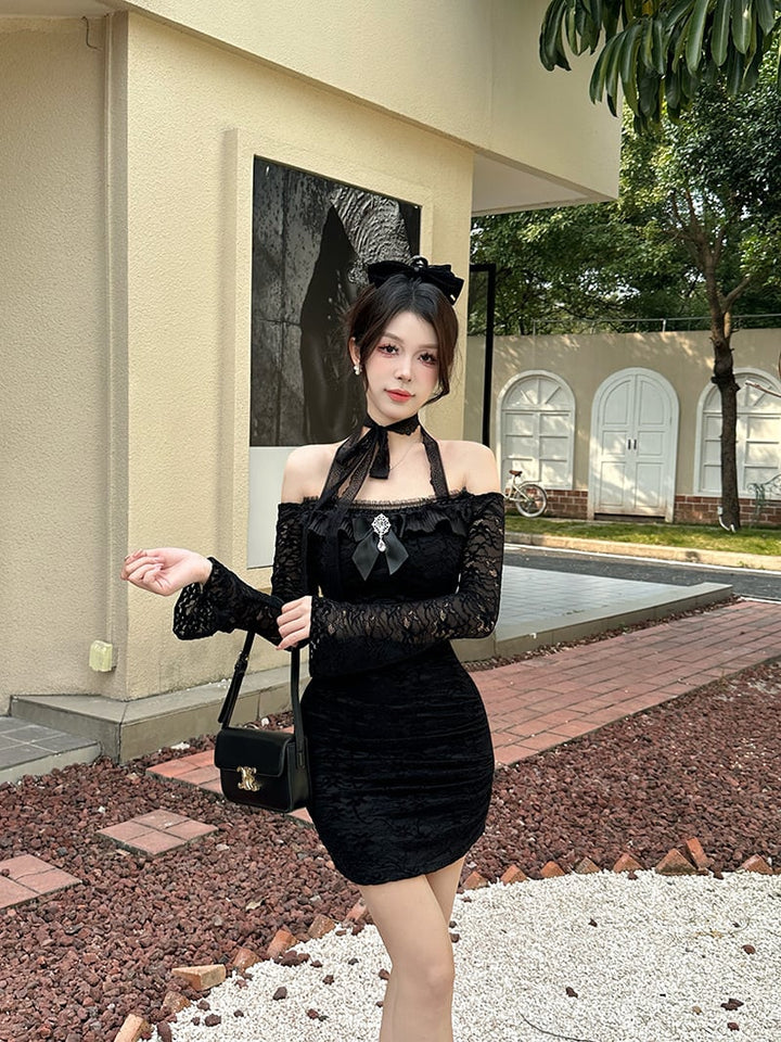 【dress】ホルターネックレースワンピース　M28314