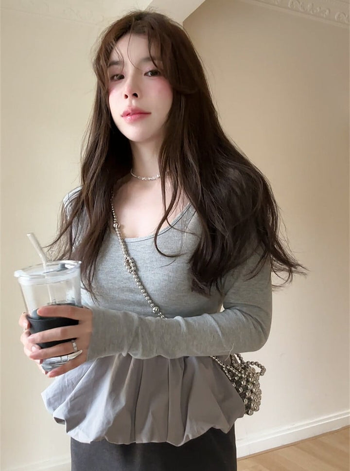 【tops】ドッキング長袖Tシャツ　M29630