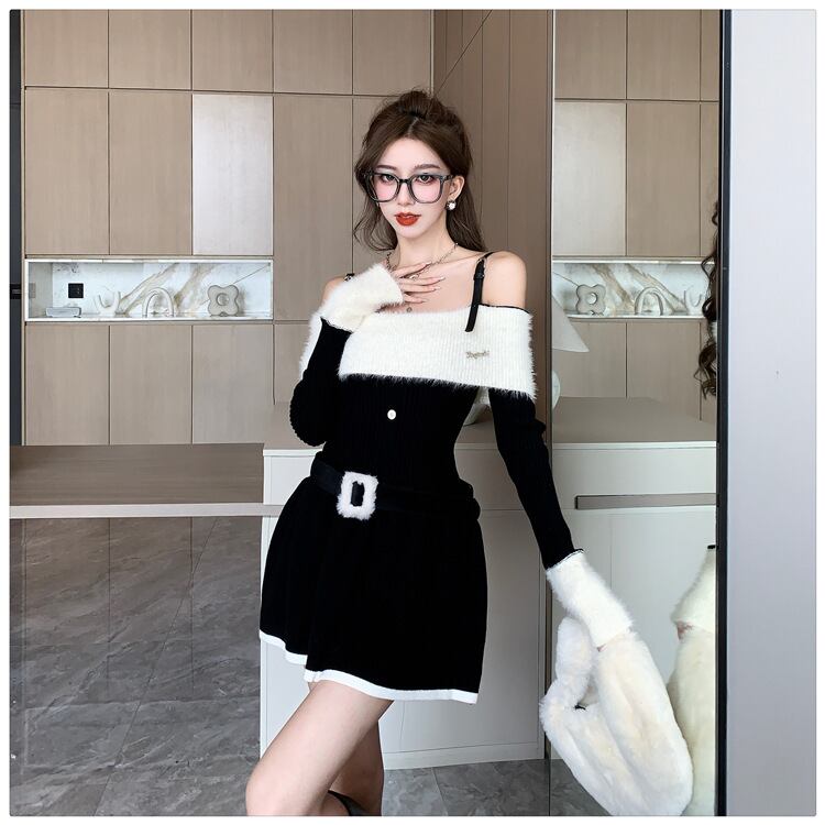 【dress】ニットワンピースベルト付き　M18537