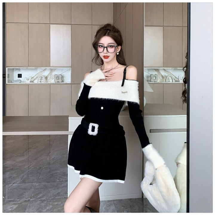 【dress】ニットワンピースベルト付き　M18537
