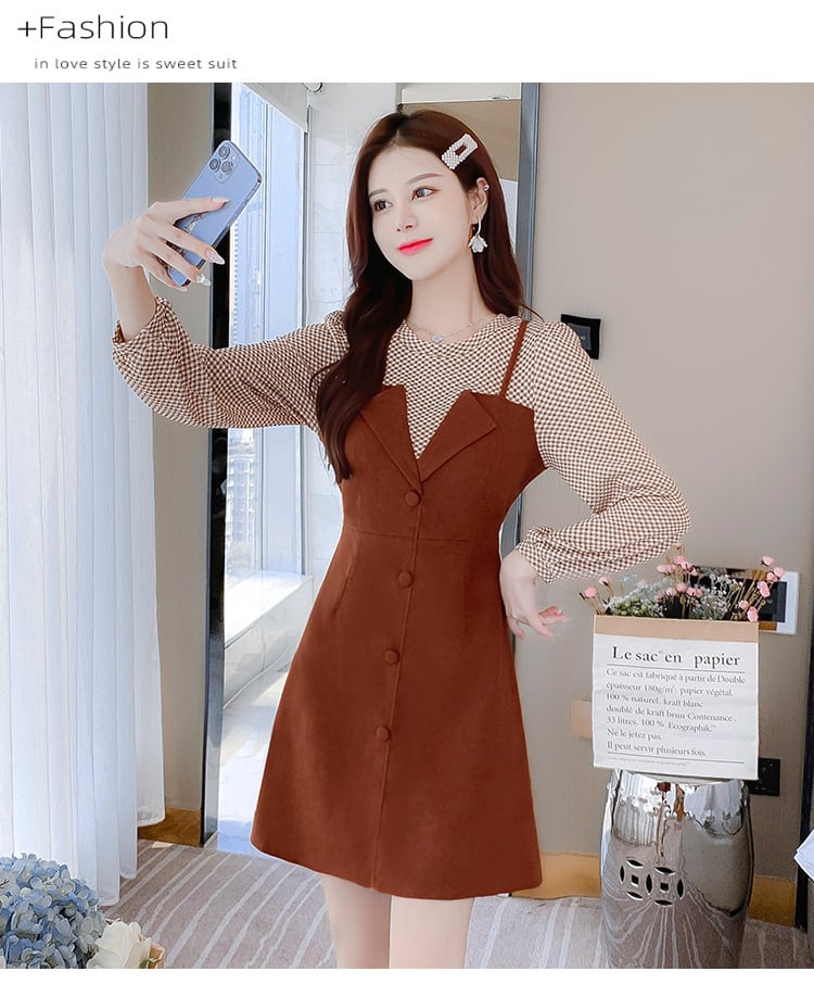 【dress】輝いて超人気 ! 切り替えチェック柄ワンピース　M17266