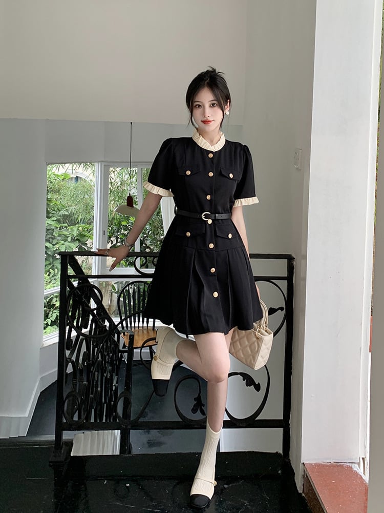 【dress】知的で品の良い♡エレガントデートワンピースベルト付き　M16775