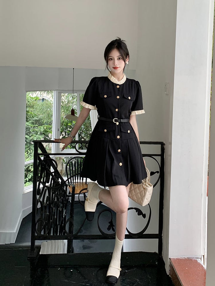 【dress】知的で品の良い♡エレガントデートワンピースベルト付き　M16775