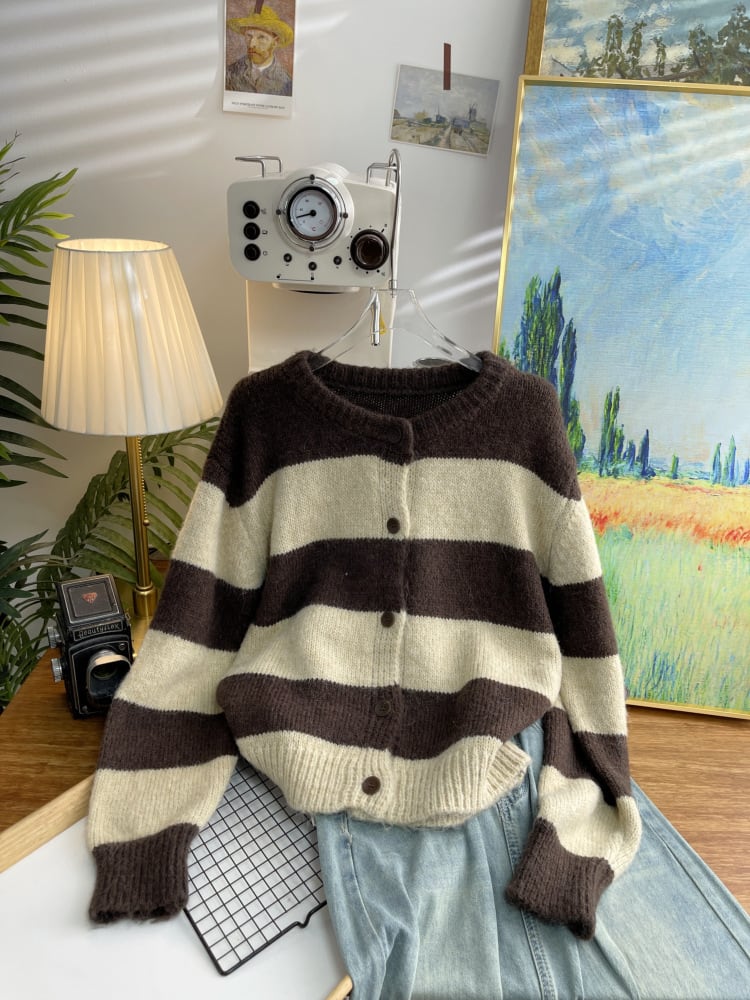 【outer】ボーダー柄ニットカーデ　M26577