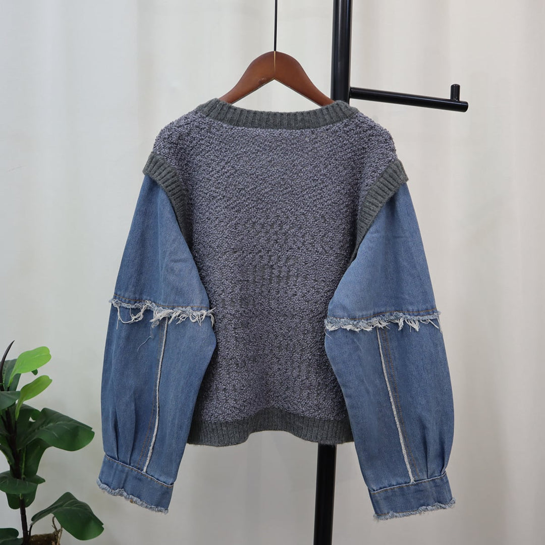 【outer】デニムドッキングニットカーデ　M18289