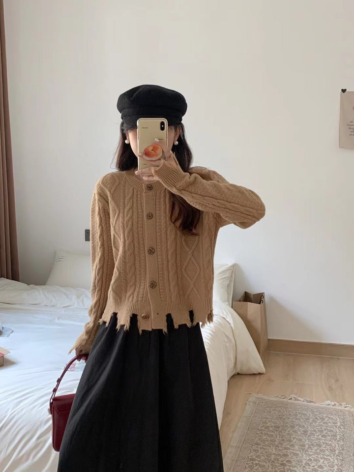 【outer】不規則 イレギュラーニットカーデ　M18193