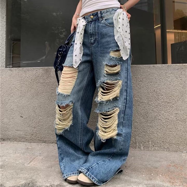 【bottoms】ダメージ加工デニムパンツ Q8303