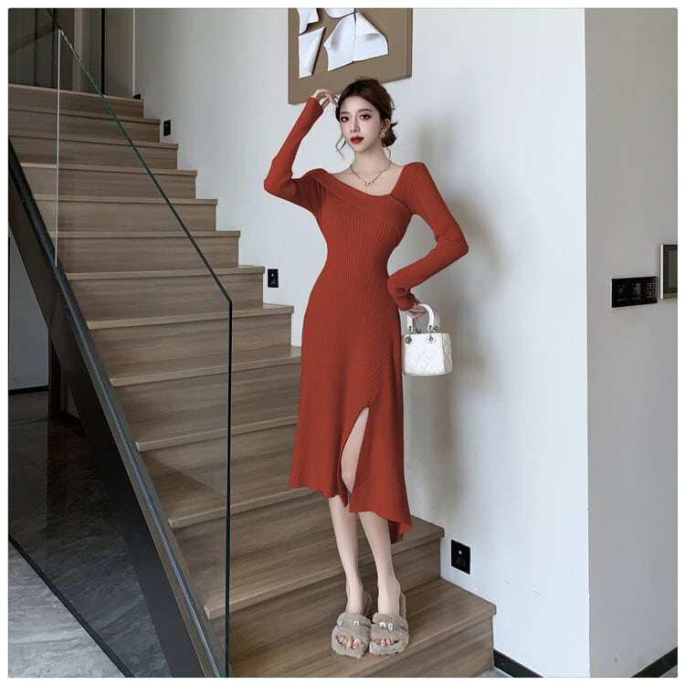 【dress】スリットニットワンピース　M28091