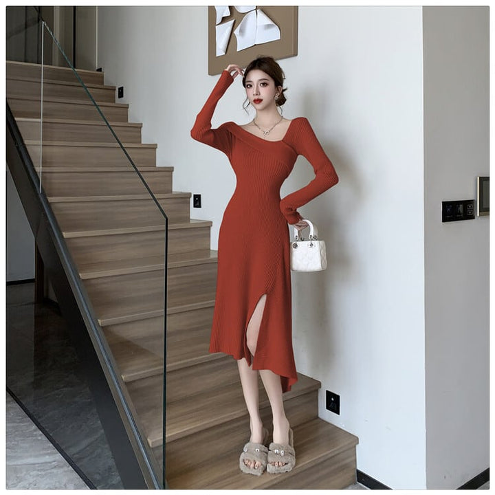 【dress】スリットニットワンピース　M28091