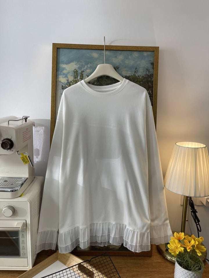 【tops】レース切り替え長袖Tシャツ　M29883