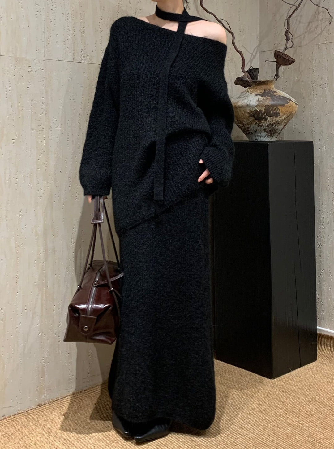 【set】チョーカー付ニットトップス×ロングスカートセット　N2774