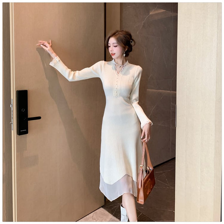 【dress】Vネックニットワンピース　M18320