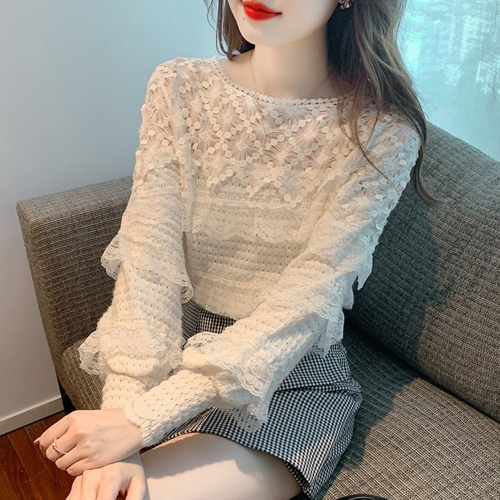 【tops】レースドッキングフリルトップス　M18402