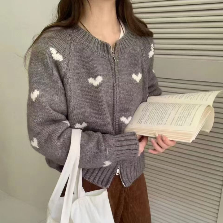 【outer】ハート柄ニットカーデ　M26592