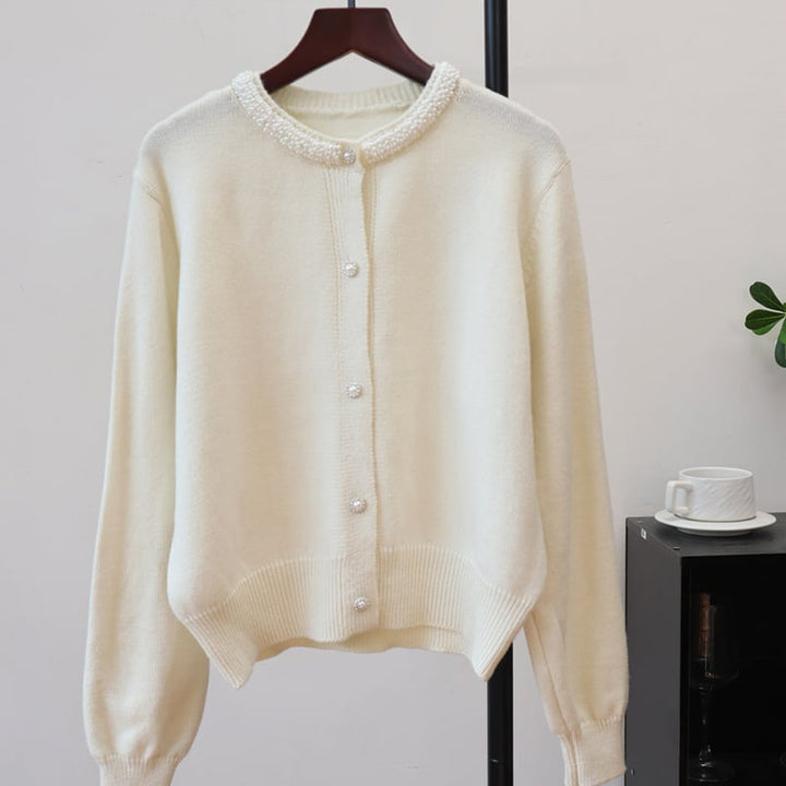 【outer】パール付きニットカーディガン Q7327