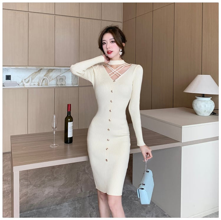 【dress】人気アイテム ! エレガントニットワンピース　M17655