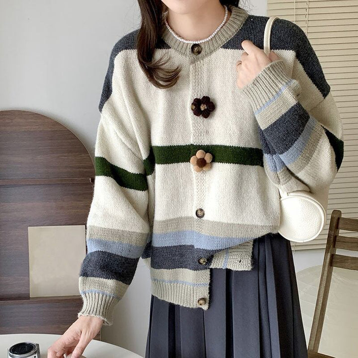 【outer】ボーダー柄ニットカーデ　M18890