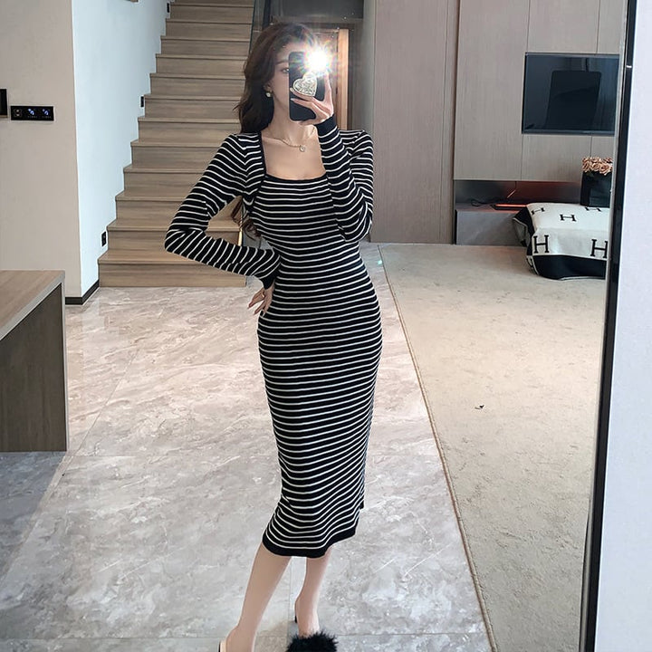 【dress】ボーダー柄ニットワンピース　M18011