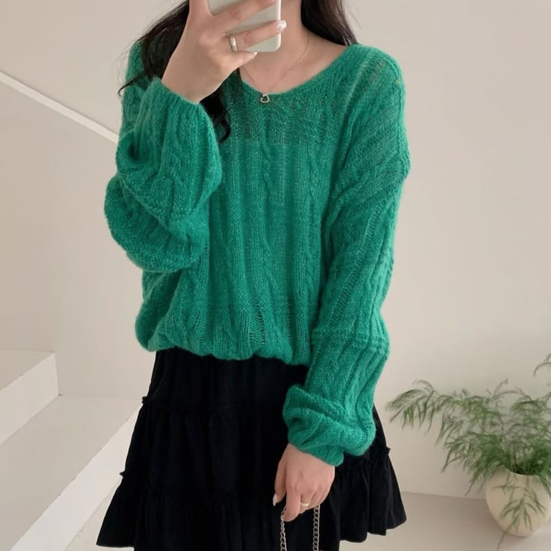 【tops】6色展開ニットトップス Q8158